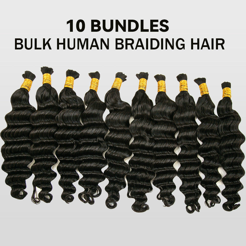 Bundle Deal | 10-Bundle Loose Deep Wave Bulk Human Braiding Hair Natural Color