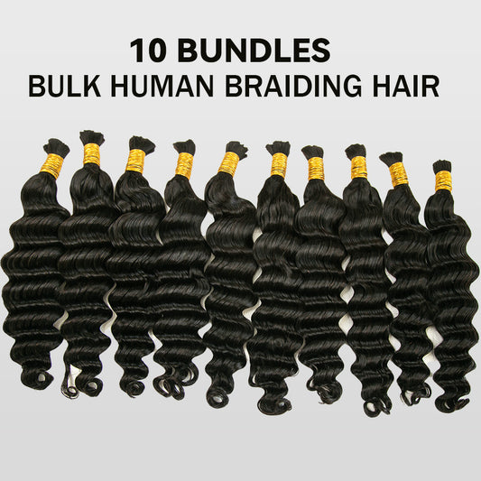 Bundle Deal | 10-Bundle Loose Deep Wave Bulk Human Braiding Hair Natural Color