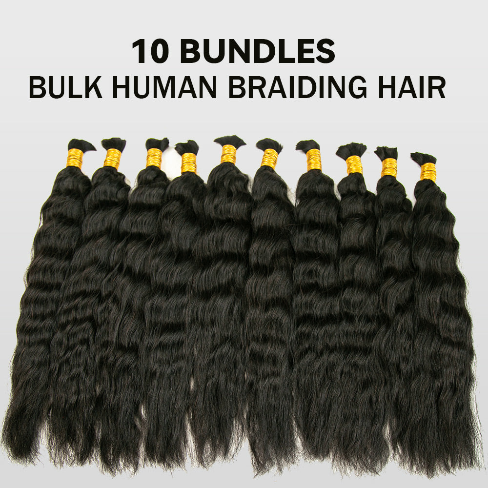 Bundle Deal | 10-Bundle Wet and Wavy Bulk Human Braiding Hair Natural Color
