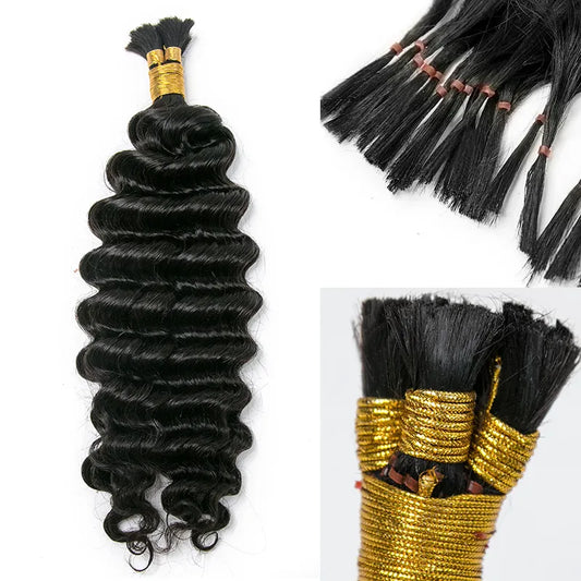 Wholesale Pre-Divided Deep Wave Double Drawn Human Hair For Boho Braids Natural Color