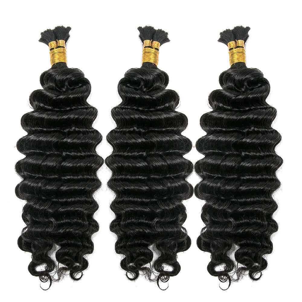 Wholesale Pre-Divided Deep Wave Double Drawn Human Hair For Boho Braids Natural Color