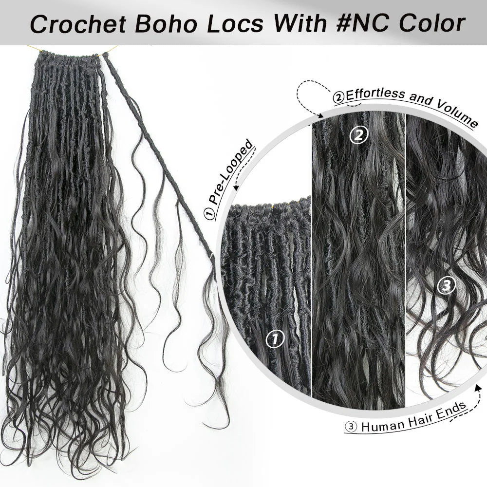 Wholesale Crochet Boho Locs Hair With Body Wave Human Hair French Curls 22-26"