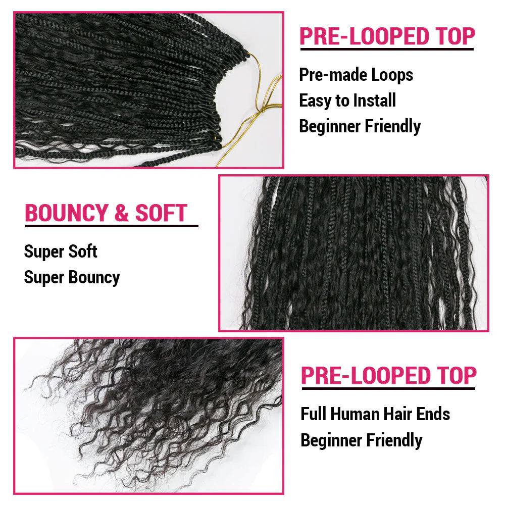 Wholesale Pre-Looped Crochet Boho Box Braids With Human Hair Curls