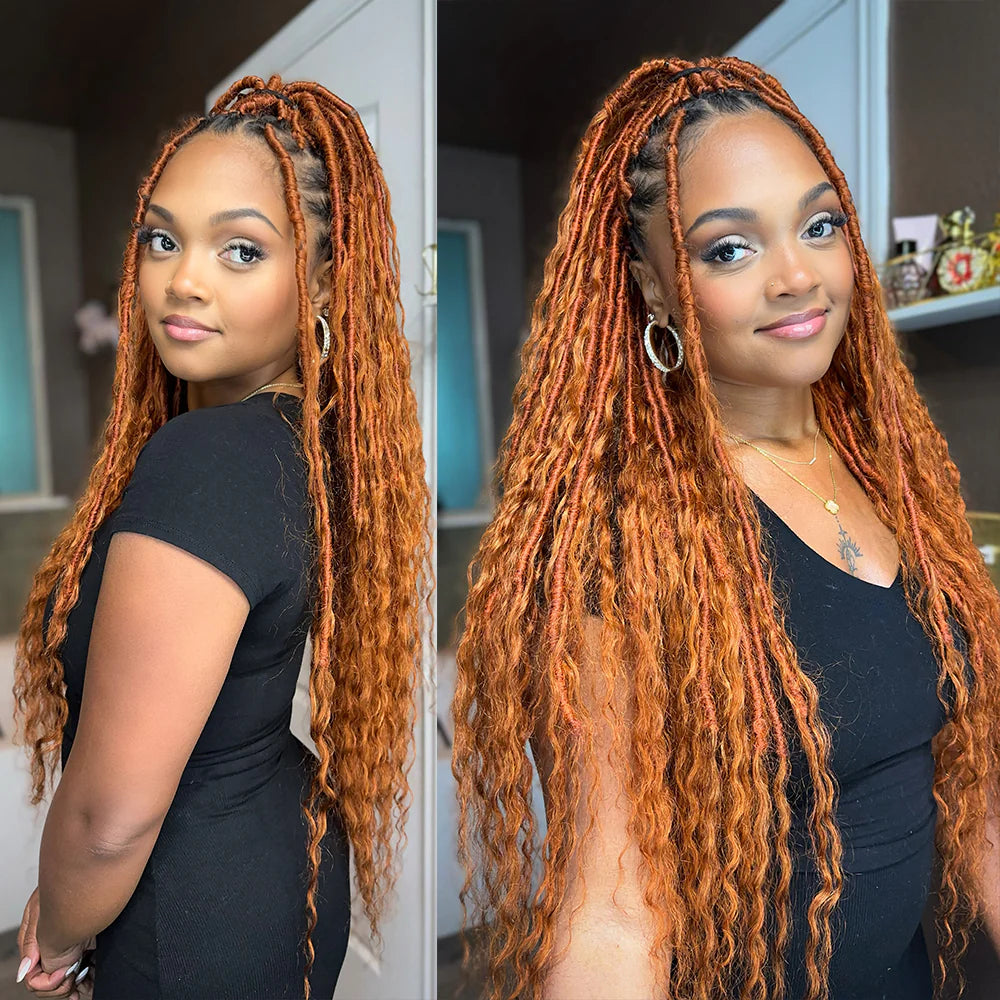 wholesale #350 Ginger Color Crochet Boho Locs 22-26 Deep Wave With Human Hair Curls