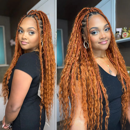 wholesale #350 Ginger Color Crochet Boho Locs 22-26 Deep Wave With Human Hair Curls